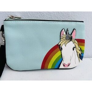 Sleepyville Critters Light Blue Rainbow Unicorn Zipper‎ Handbag with Wrist Strap